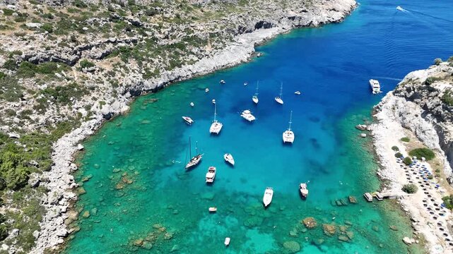 Rhodos Anthony Quinn Beach Drone Fly Over Quality 4K