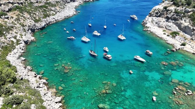 Rhodos Anthony Quinn Beach Drone Fly Over Quality 4K