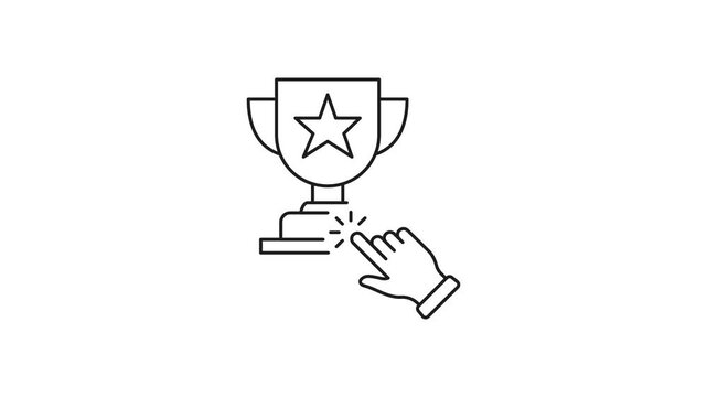 Trophy With Hand Click Animated Icon With Alpha Channel. Achievement Recognition, Award Selection, And Interactive Reward System Motion Graphic. Gamification Concept. On Transparent Background