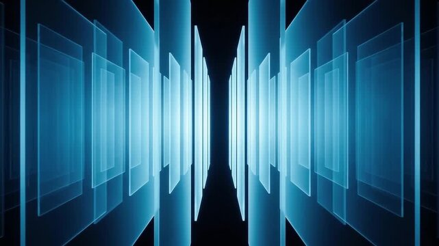 Abstract blue glass panels tunnel digital tech background