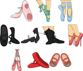 Hand Drawn Ballet Shoes Collection Dance Footwear Illustrations © Kawser_Ahmed