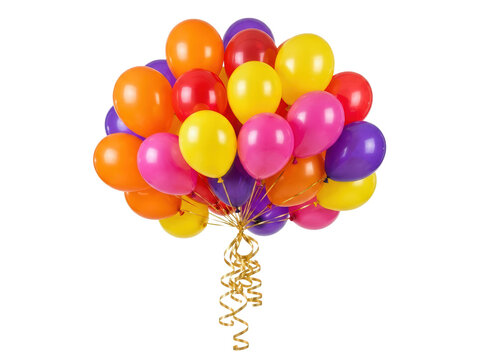 Brightly Colored Balloons Tied Together with Curling Ribbon.