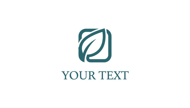 Minimalist green leaf logo design inside a rounded square with placeholder text on a white background.