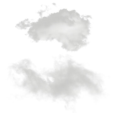 Pair of fluffy white clouds on white