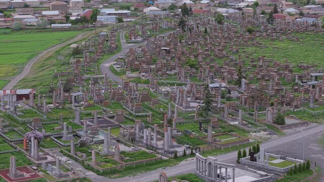 Aerial view of Noratus Cemetery in Armenia.