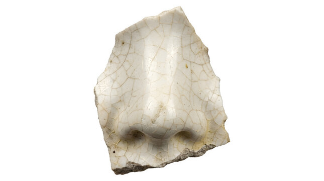 Close-up of an ancient stone tool with sharp edges and striations.