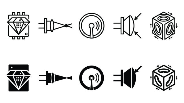 Diamond Magnetometers Line and Solid Icon Pack For UI | diamond magnetometers, NV, quantum, magnetic, quantum - Minimal and Editable Vector Icons