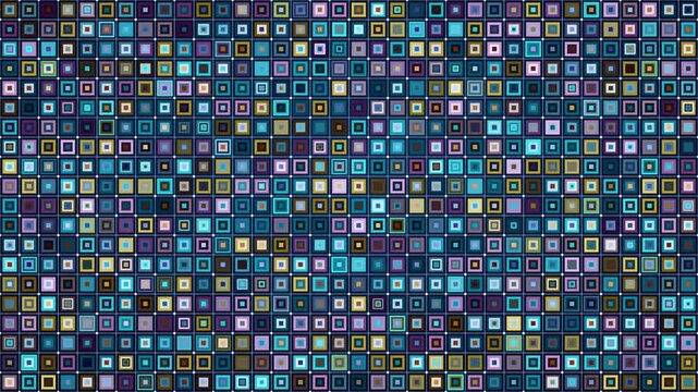 colorful geometric grid of nested squares creates a dynamic, high-tech loopable background for modern digital video projects