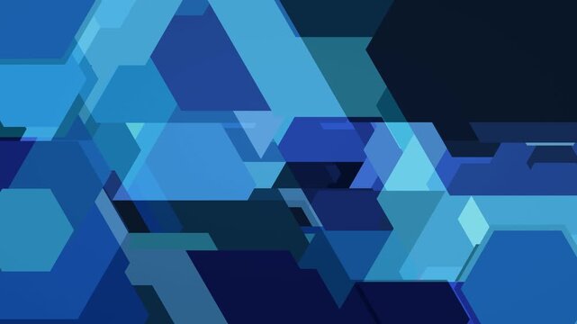 blue abstract background of layered geometric shapes and hexagons, perfect for endless digital tech screens or videos