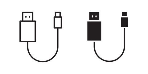 Obraz premium USB cable icon flat outline in black