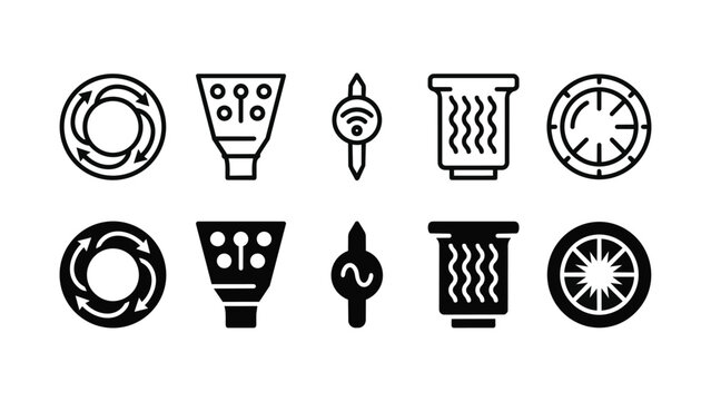 Detonation Engines Line and Solid Icon Pack For UI | detonation engines, rotary, RDE, combustion, hypersonic - Minimal and Editable Vector Icons