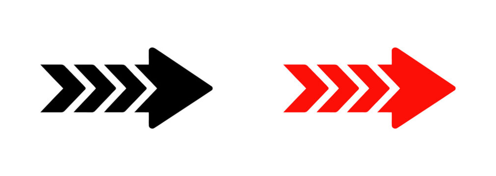 Directional arrows illustration in black and red with chevron motion design pattern