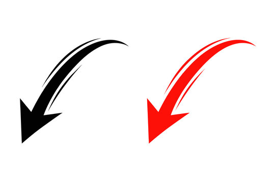 Directional curved arrows flat illustration in black and red with sweeping speed trails