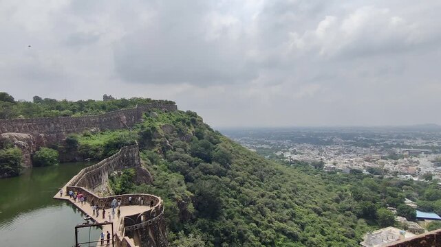 Chittorgarh, Rajasthan, India 15 September 2026: Footage of Crowd at Gaumukh Kund in Chittorgarh Fort shot against a beautiful sky during daylight