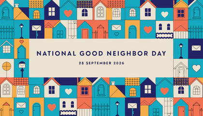 Obraz premium Colorful residential houses forming border for national good neighbor day greeting