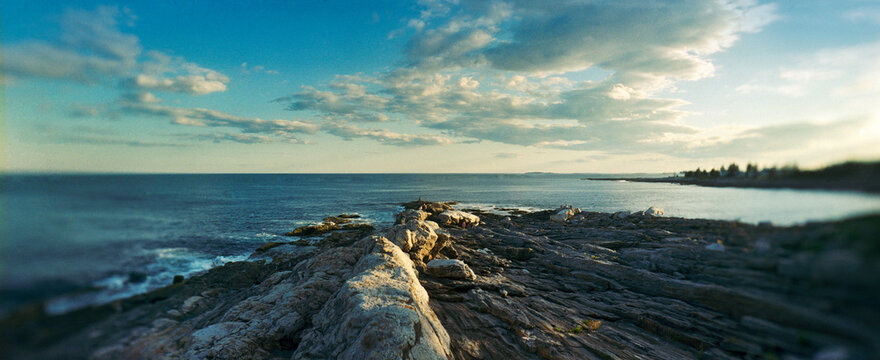 The rocky coastline of Bristol, Maine, New England