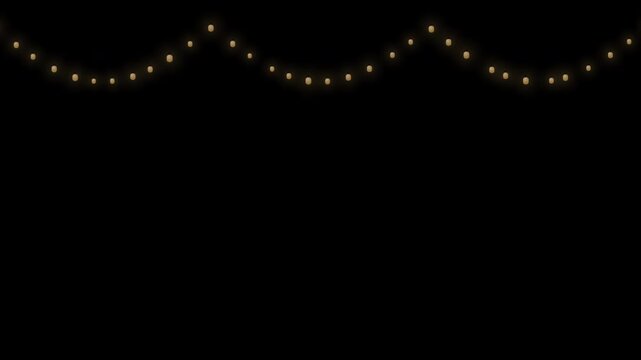 Golden Christmas Garland Lights 4K Seamless Loop with Alpha Channel	