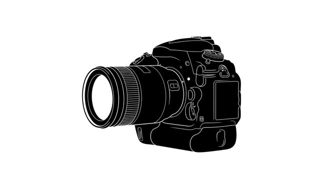 Camera silhouette vector illustration representing photography and digital media.