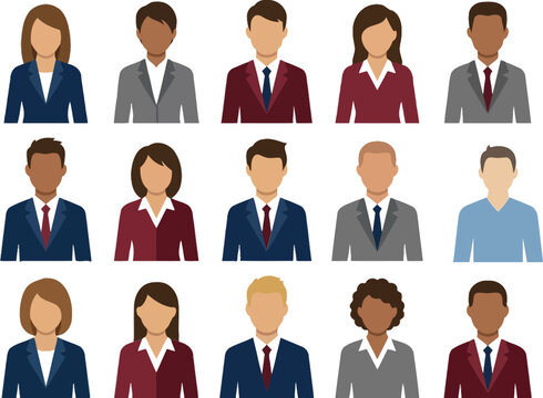 Set of diverse professional business people icons with different outfits