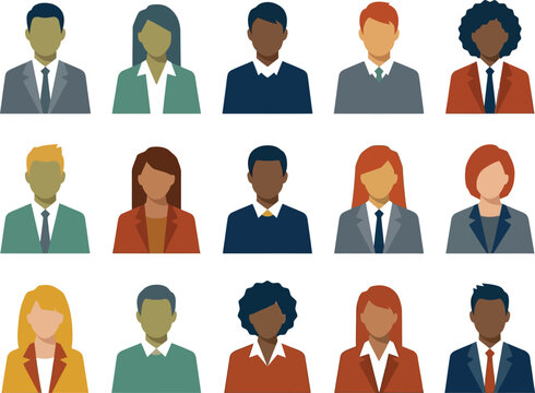 Set of diverse professional business people icons with transparent background
