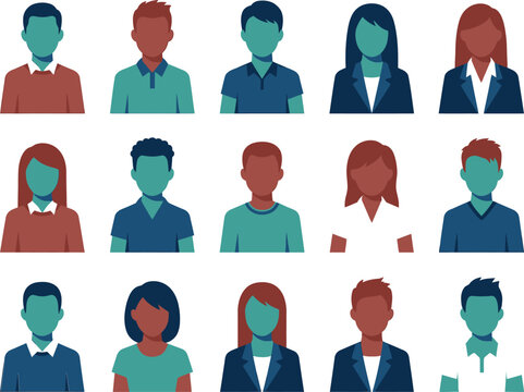 Set of diverse professional cartoon people icons with business attire