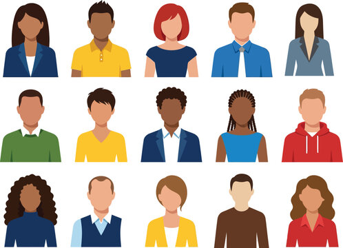 Set of diverse professional cartoon people with various hairstyles and clothing styles