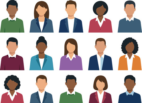 Set of diverse professional people icons with various colored business attire