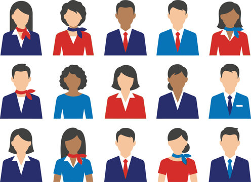 Set of professional business people icons with different outfits and ties