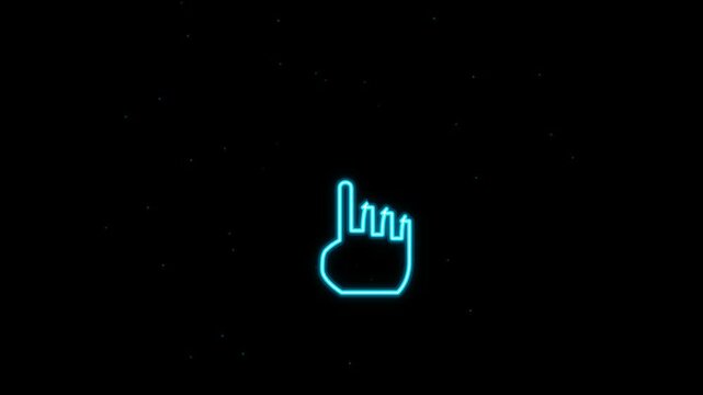 Glowing blue neon finger hand cursor icon pointing in a circle on a dark black background representing digital interaction and touch interface technology concept 4k Motion Video