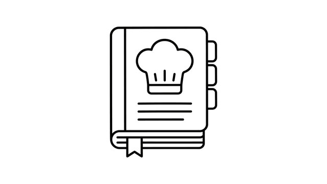 Cookbook outline with chef hat and recipe pages for culinary arts.