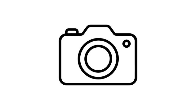 Digital photography camera outline icon with lens and flash button detail.
