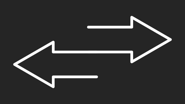 Minimalist white outline animation.  Animated of two arrows pointing in opposite directions. HD video with dark background. Seamless looping video.