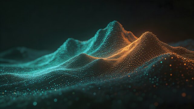 Abstract 3D Glowing Point Cloud Topographical Landscape