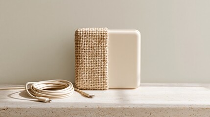 Obraz premium Minimalist beige electronic charger with cable