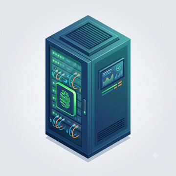 Secure Data Center Server Rack Isometric Close-up