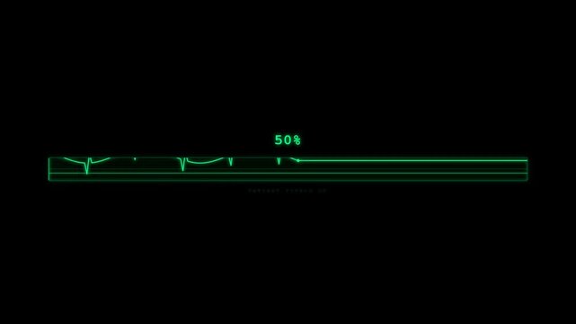 A digital heart rate monitor displays a glowing green pulse line and an increasing percentage against a dark background, representing patient vitals being tracked in real-time.
