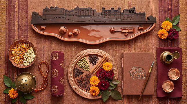 Traditional Indian Diwali Puja Arrangement with decorative elements and offerings for festival celebrations