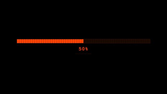An orange progress bar advances steadily on a black background, with a percentage counter and "PROCESSING" text showing the completion status of a digital task.
