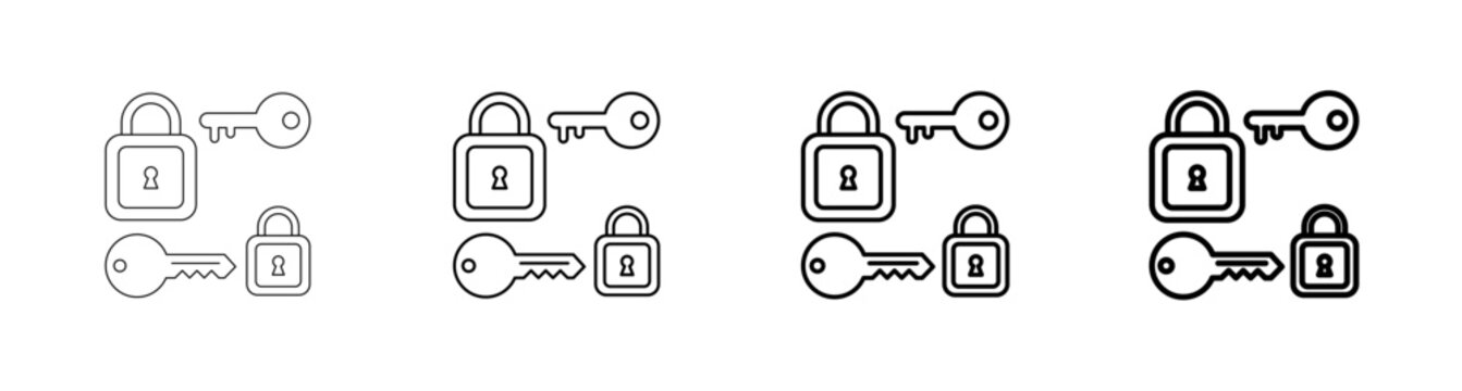 Public Private Key Cryptography and Dual Lock Security Vector Icon Line Art Outline Illustration