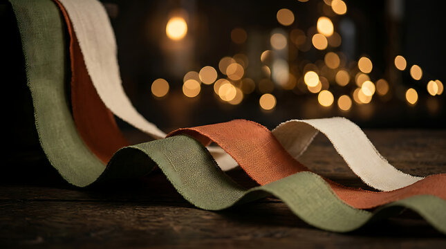 Artistic abstract ribbon with vibrant colors against warm glowing blurred lights in the background perfect for creative designs