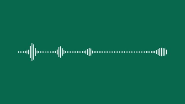 Dynamic white audio waveform visualization on a solid dark green background, music production, podcast editing, digital media projects, sound engineering, and modern broadcast motion