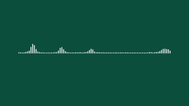 Minimalist white audio frequency waveform animation pulsing on a deep forest green background, for modern digital, media projects, music, visualizer and broadcast interface