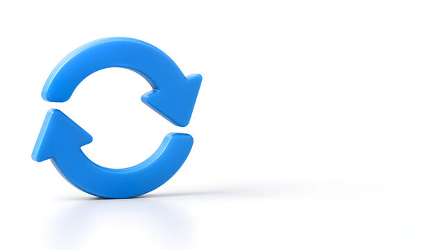 Blue double arrow exchange symbol on a clean white surface