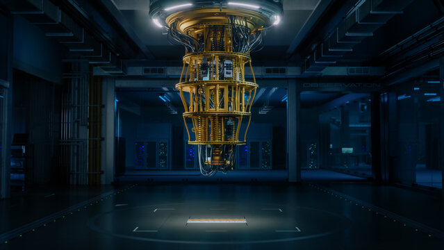Working Quantum Computer. Supercomputer Helping to Solve Scientific, Medical, AI problems.