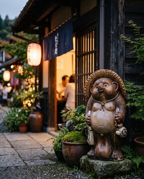 Traditional Japanese tanuki statue