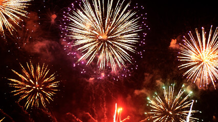 Red Firework celebrate anniversary happy new year 2026, 4th of july holiday festival. red firework...