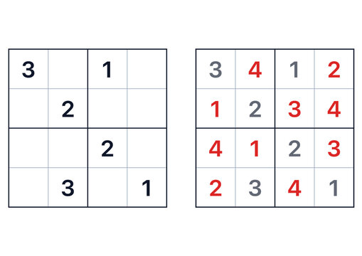 Number puzzle solutions with grid layout and highlighted numbers  