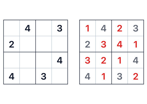 Sudoku puzzle comparison showing original and solved grids  