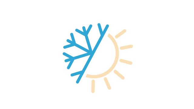 Sun snowflake sign, weather insulate, emblem, video, vector, illustration, sticker.