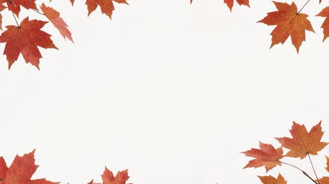 Autumnal maple leaves forming a decorative border on a clean white background, perfect for seasonal designs and text overlays.